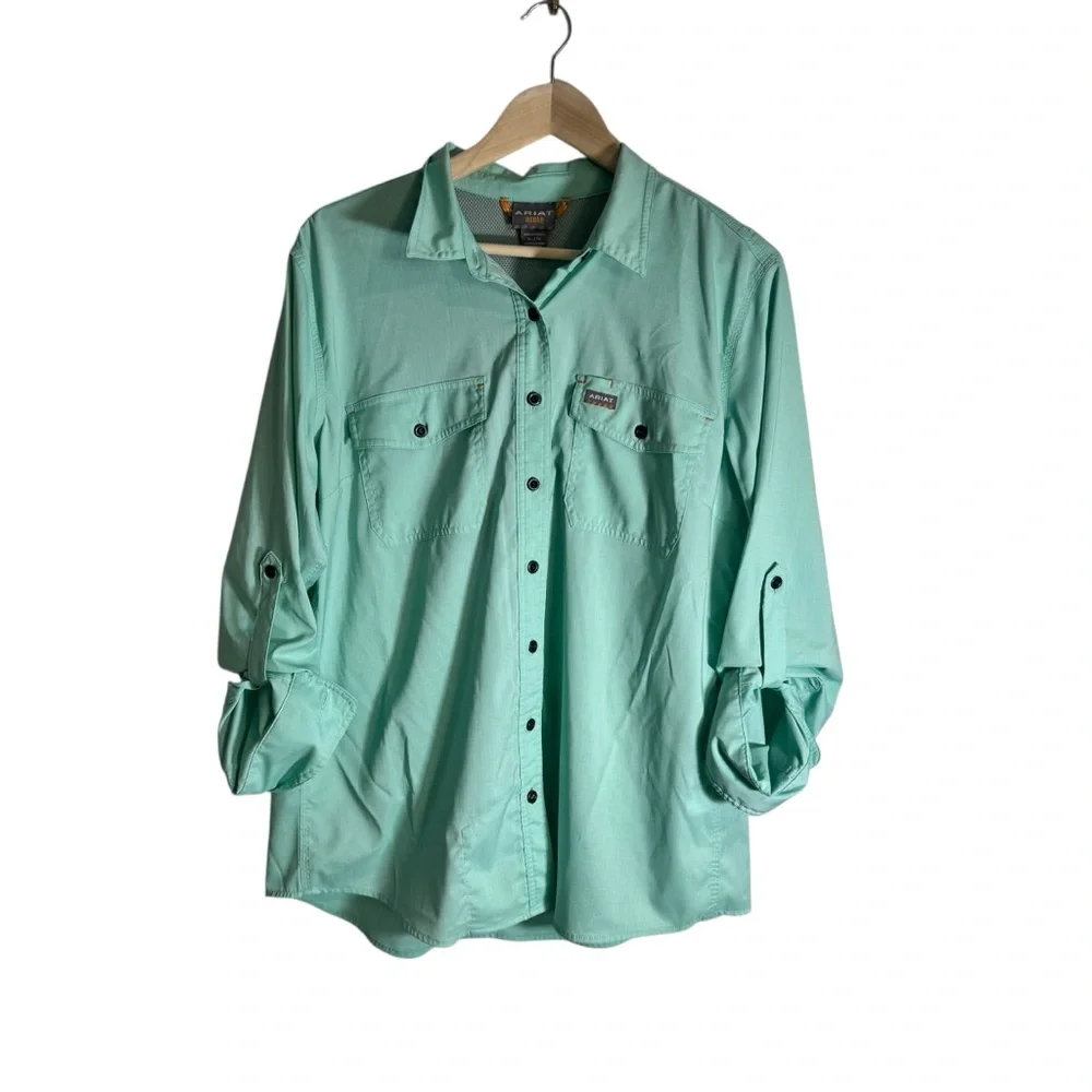 Ariat Women's Rebar Made Tough Venttek Workwear Button Down Shirt Teal Size XL - Picture 4 of 7